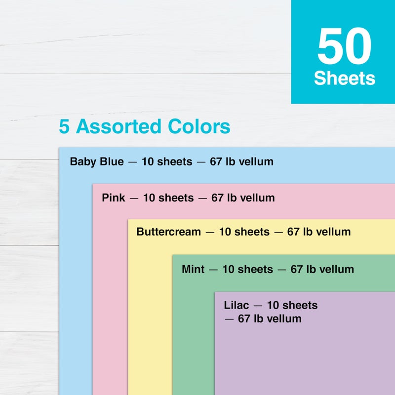 PrintWorks Pastel Cardstock 8.5" x 11" - 50 Sheets - 5 Assorted Pastel Colors - Ideal for School & Craft Projects - 67 lb/147 gsm - Made in the USA - SFIÂ® Certified (00684) - Image 4